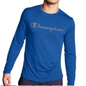 NWT CHAMPION Long Sleeve Logo Shirt DoubleDry Blue
